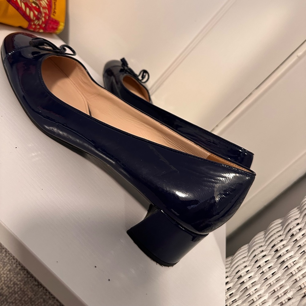 PRADA Navy Patent Leather Block Heel